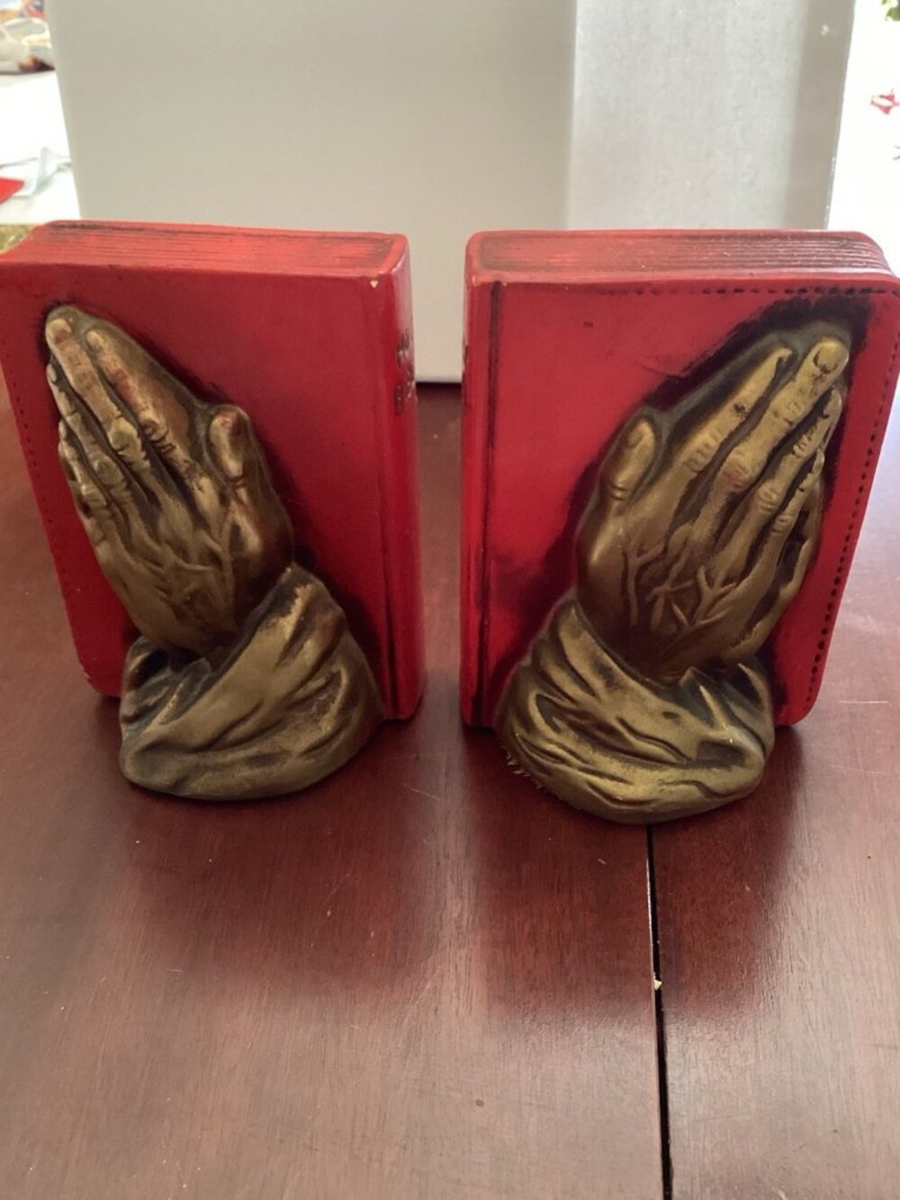 Vintage Bookends Red With Gold Praying Hands Made By LEGO USA